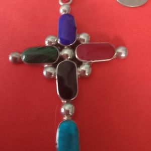 Large multi-gem Sterling Silver Cross.